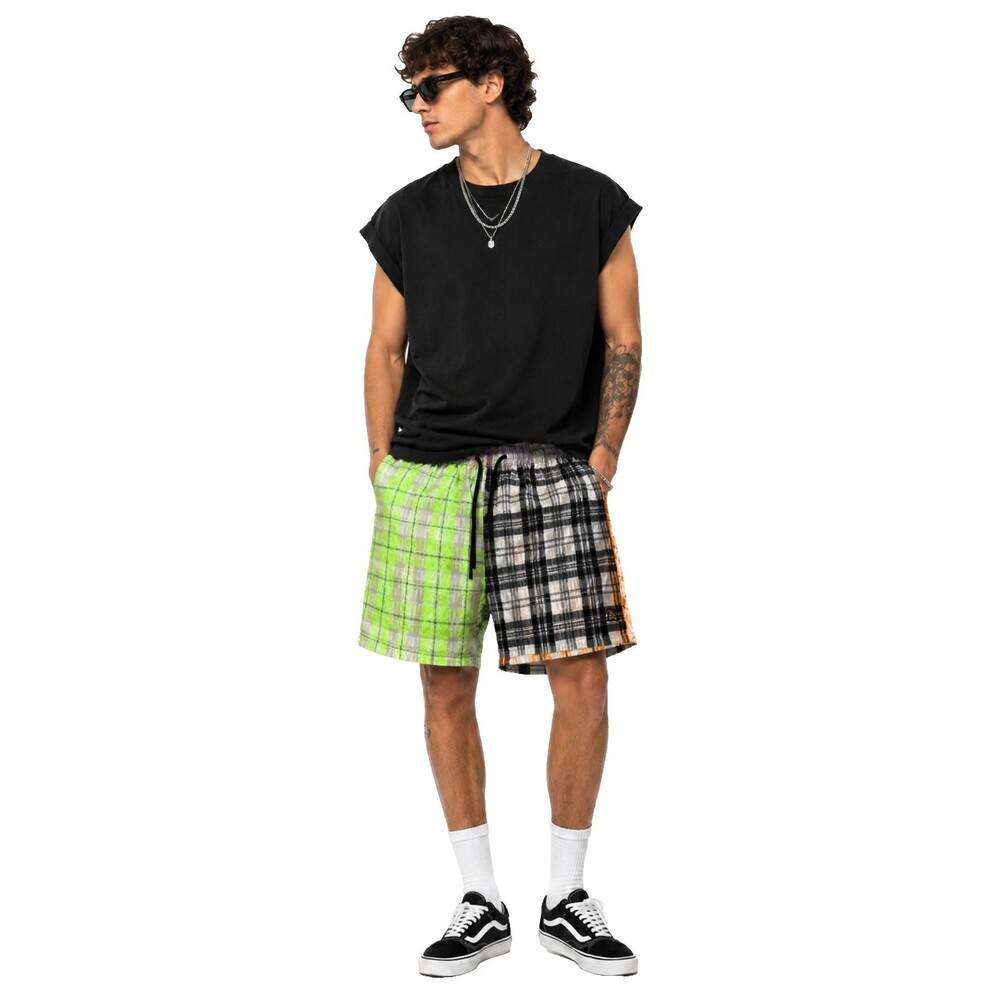 Teddy Fresh Plaid Shorts Men's Small Bear Monogram Pockets Neon Multi-Color NWT